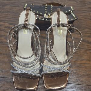 Elegant Bronze Strappy Women's Heels & With Brown Transparent Purse